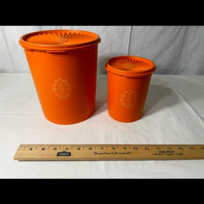 Vintage Tupperware Servalier Canisters Orange with Lids