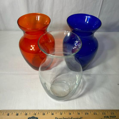 3 Vases - Red, Clear, Blue