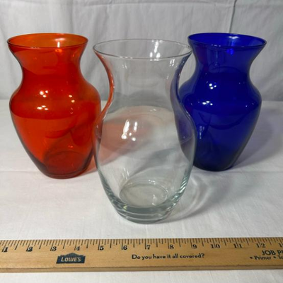 3 Vases - Red, Clear, Blue