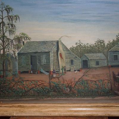 PRIMTIVE PAINTING OF 1860 SOUTH SLAVE SHACKS