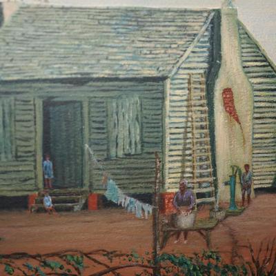 PRIMTIVE PAINTING OF 1860 SOUTH SLAVE SHACKS