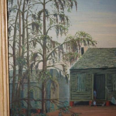 PRIMTIVE PAINTING OF 1860 SOUTH SLAVE SHACKS