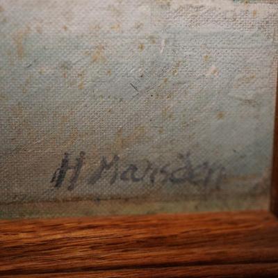 PRIMITIVE PAINTING OF INUIT WHALE BOAT /FRAMED IN OAK FRAM