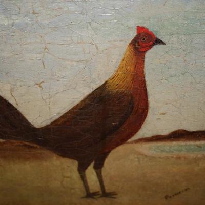 19TH CENTURY PRIMITIVE PAINTING OF A FOWL. FRAMED