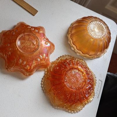 Set of 3 Beautiful Carnival Marigold Glass