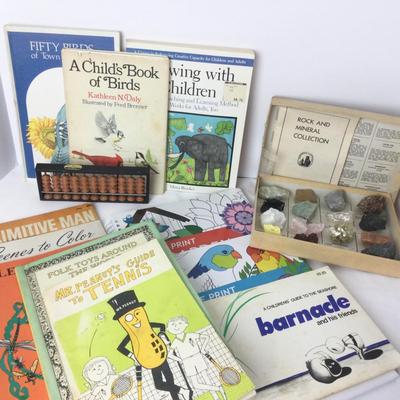 933 Vintage Childrenâ€™s Reference Books, Rock Collection and Abacus