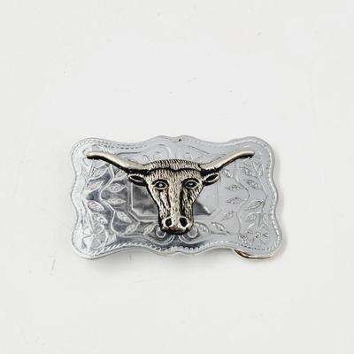 COLLECTABLE SILVER TONED LONG HORN STEER BELT BUCKLE