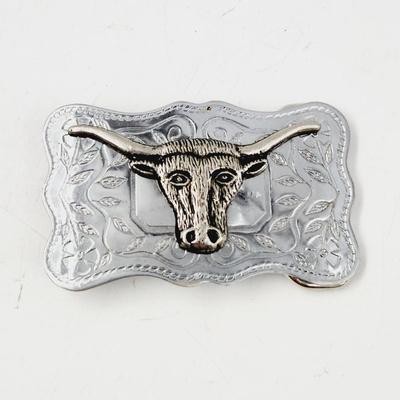 COLLECTABLE SILVER TONED LONG HORN STEER BELT BUCKLE
