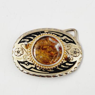 GOLD TONED OCEAN JASPER BELT BUCKLE