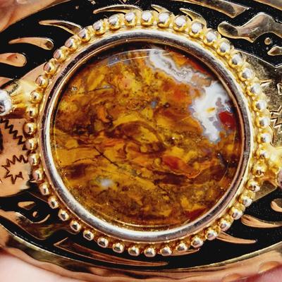 GOLD TONED OCEAN JASPER BELT BUCKLE
