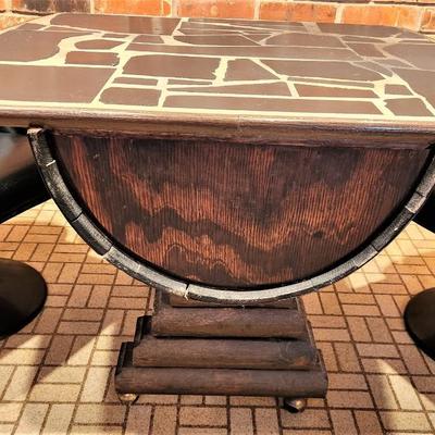 Lot #97  Awesome Vintage Pub Table w/chairs  - Barrel Motif