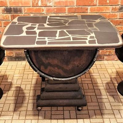 Lot #97  Awesome Vintage Pub Table w/chairs  - Barrel Motif