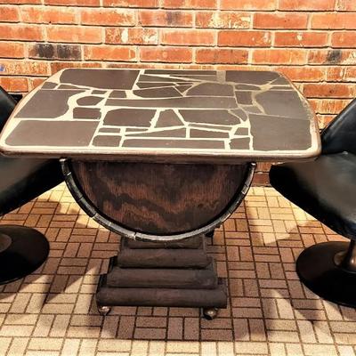 Lot #97  Awesome Vintage Pub Table w/chairs  - Barrel Motif