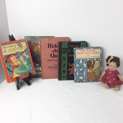 938 Antique Composition Baby Doll and Books