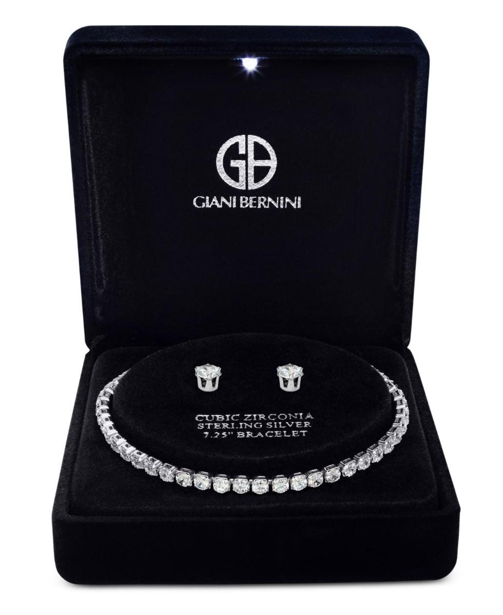 Giani Bernini Cubic Zirconia Sterling Silver 7.25 Bracelet Earrings EstateSales