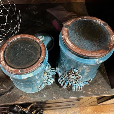 Set Of Three Blue Ceramic Canisters (FR-RG)