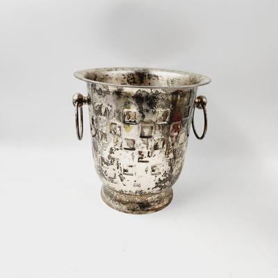 SILVER TONED METAL WINE - CHAMPAGNE BUCKET W/ HANDLES