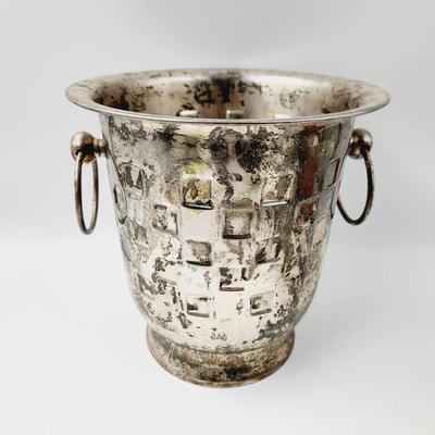 SILVER TONED METAL WINE - CHAMPAGNE BUCKET W/ HANDLES