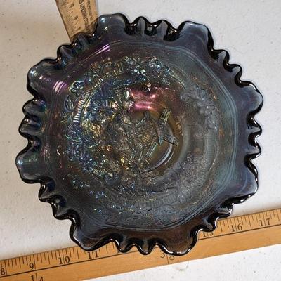 Imperial Windmill Antique Carnival Iridescent Glass Ruffled bowl