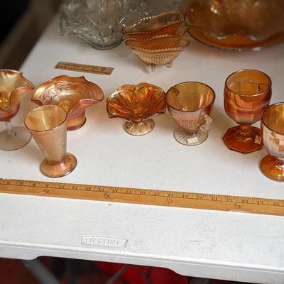 Variety Lot of 7 Iridescent Marigold Glassware