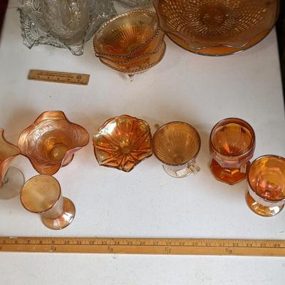 Variety Lot of 7 Iridescent Marigold Glassware