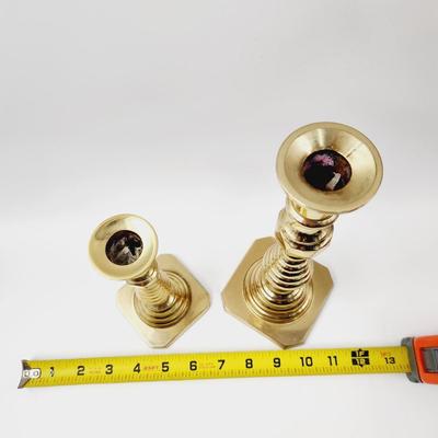BEAUTIFUL SHINY BRASS CANDLE STICKS DUO