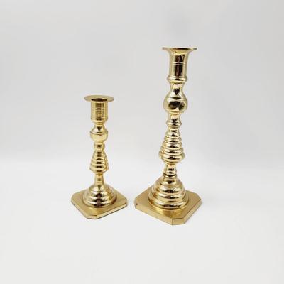 BEAUTIFUL SHINY BRASS CANDLE STICKS DUO