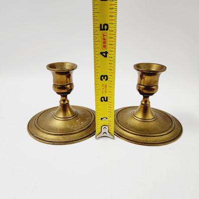VINTAGE SQUATTY SOLID BRASS CANDLE HOLDER DUO