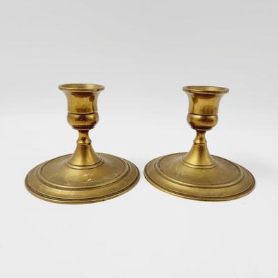 VINTAGE SQUATTY SOLID BRASS CANDLE HOLDER DUO