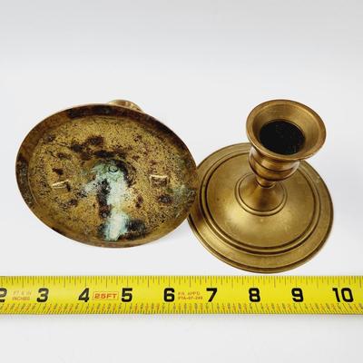 VINTAGE SQUATTY SOLID BRASS CANDLE HOLDER DUO