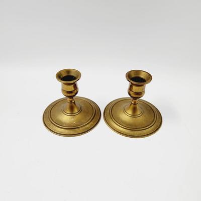 VINTAGE SQUATTY SOLID BRASS CANDLE HOLDER DUO