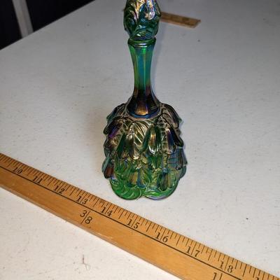 Vintage Fenton Temple Bell Green Iridescent Glass Lily of the Valley Flowers