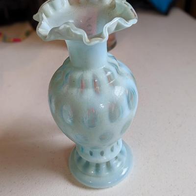 Fenton Coin Dot Blue Opalescent Vase