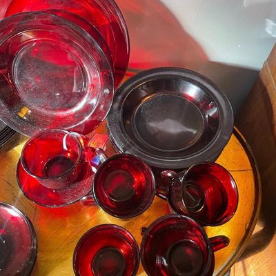 40pc Set Vintage Red Glass Dishes