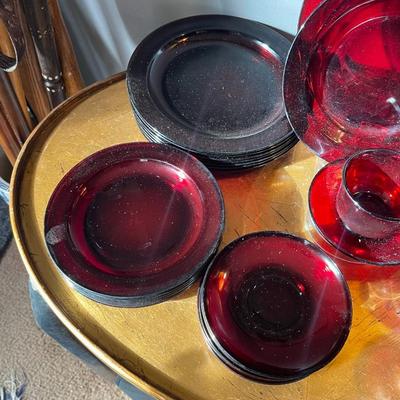 40pc Set Vintage Red Glass Dishes