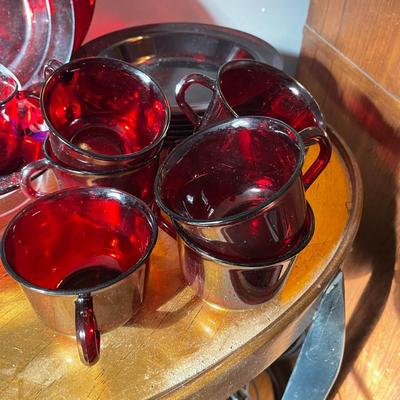 40pc Set Vintage Red Glass Dishes