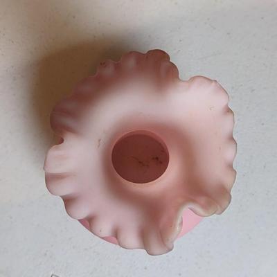 Glass Pink Satin Vase With Ruffled Top