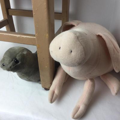 944 Vintage Childrenâ€™s Maple School Chair & Dakin Stuffed Animals