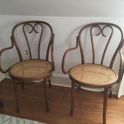 955 Vintage Bentwood Armchairs with Pressed Cane Seats