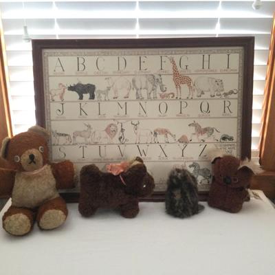 956 Framed Animal Alphabet Print with Stuffed Animals