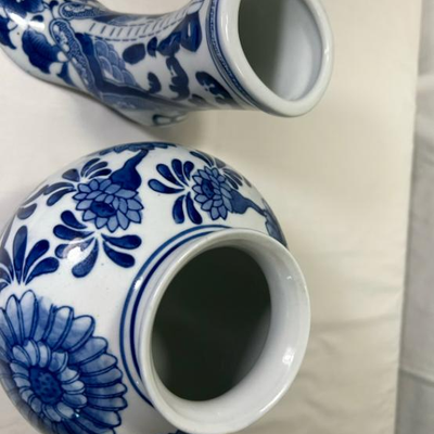 The Canton Collection Blue White Granny Boot Shoe Vase Ceramic Pottery Planter & Vintage Chinese Vase