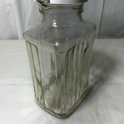 Vintage Clear Ribbed Glass Half Gallon Refrigerator Ice Water Jug With Hand Grip