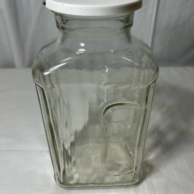 Vintage Clear Ribbed Glass Half Gallon Refrigerator Ice Water Jug With Hand Grip