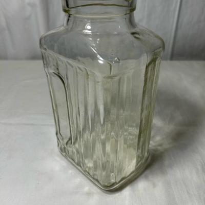 Vintage Clear Ribbed Glass Half Gallon Refrigerator Ice Water Jug With Hand Grip