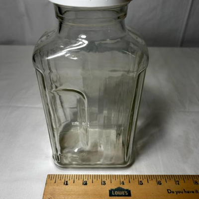 Vintage Clear Ribbed Glass Half Gallon Refrigerator Ice Water Jug With Hand Grip