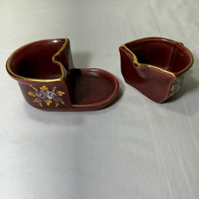 Vintage Burgundy 1930's CamArk Pottery Nesting Creamer Suger Set