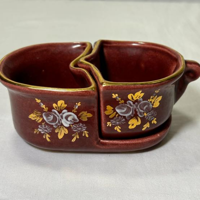 Vintage Burgundy 1930's CamArk Pottery Nesting Creamer Suger Set
