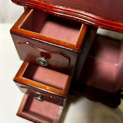 Small Wooden Jewelry Box 3 Drawer 1 Door Flowers Glass W Mirror Pink Lining