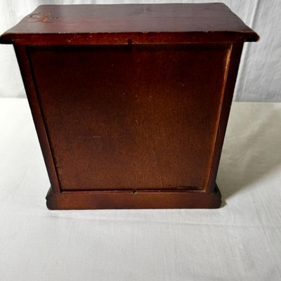 Small Wooden Jewelry Box 3 Drawer 1 Door Flowers Glass W Mirror Pink Lining