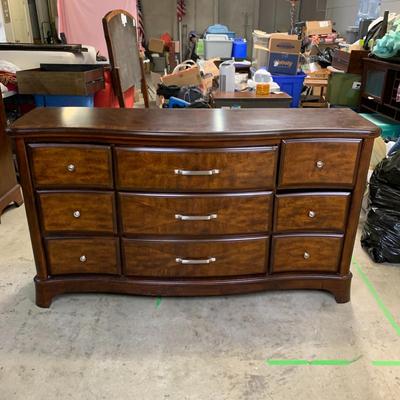 #7 Wood Dresser (Ashley Furniture) With Mirror (See Photos) Dark Brown Finish 5'7